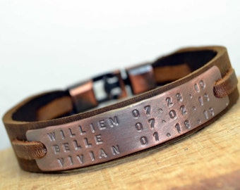 Mens Personalized Leather Bracelet,Personalized Mens Leather Bracelet,Dad gift,Fathers Day gift,Husband gift,ID Bracelet,Valentines Day Gift