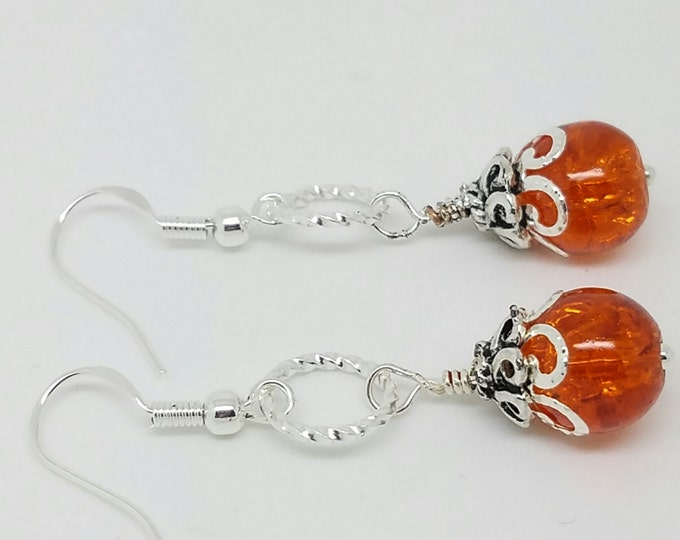 Orange silver earrings, tangerine earrings, orange drops, orange stud earrings, silver and orange, Pumpkin Orange Earrings, Autumn Fashion
