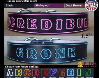 Extra Wide Dog Collars - XL Dog Collars - Unique Leather Dog Collars - Personalized Dog Collars - Black Leather dog Collars made in USA