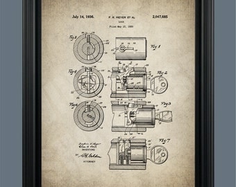 Tumbler Lock Patent Print - Locksmith Gift - Locksmith Art - Lock and Key Design - Lock and Key Art- #090