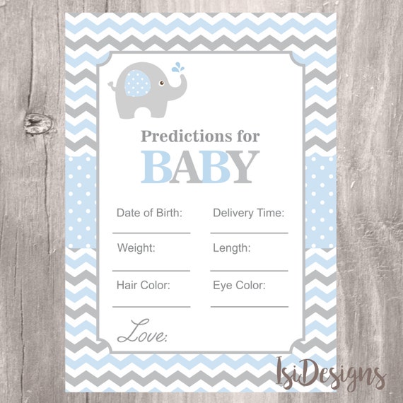 Elephant Baby Shower Prediction Cards Instant Download Blue