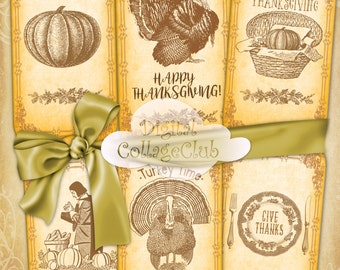 Thanksgiving Digital Paper Cipart Large Hang Favor Tags Labels Bookmarks Digital Collage Sheet Thanksgiving Decor Decorations