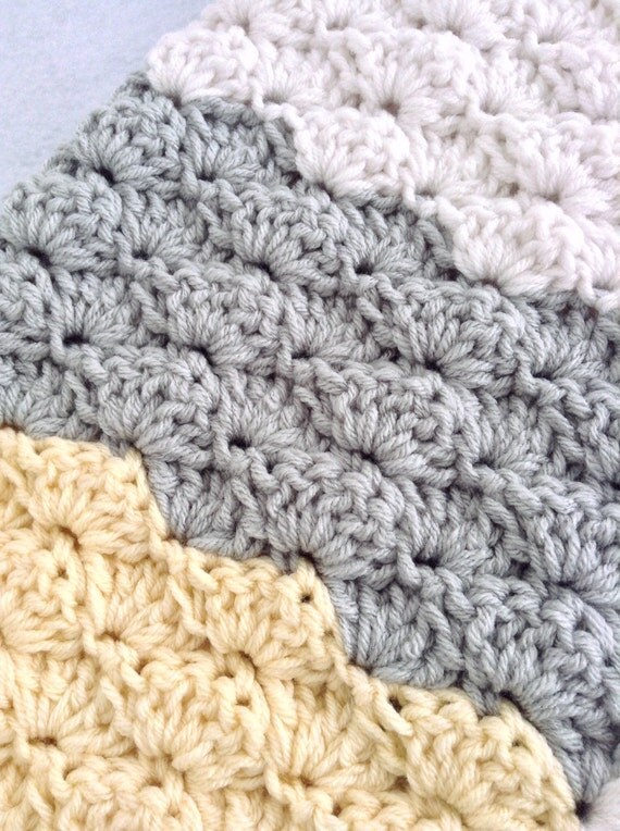 Yellow grey and white blanket crochet baby blanket by designbyAW