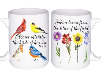 Bible Verse Mug - Inspirational Gift - Christian Gift Idea - Bird Lover Mug - White Ceramic Coffee Cup - JW Mug - God is Good - Jw Gift -