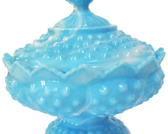 Fenton Blue Opalescent Hobnail Candy Jar