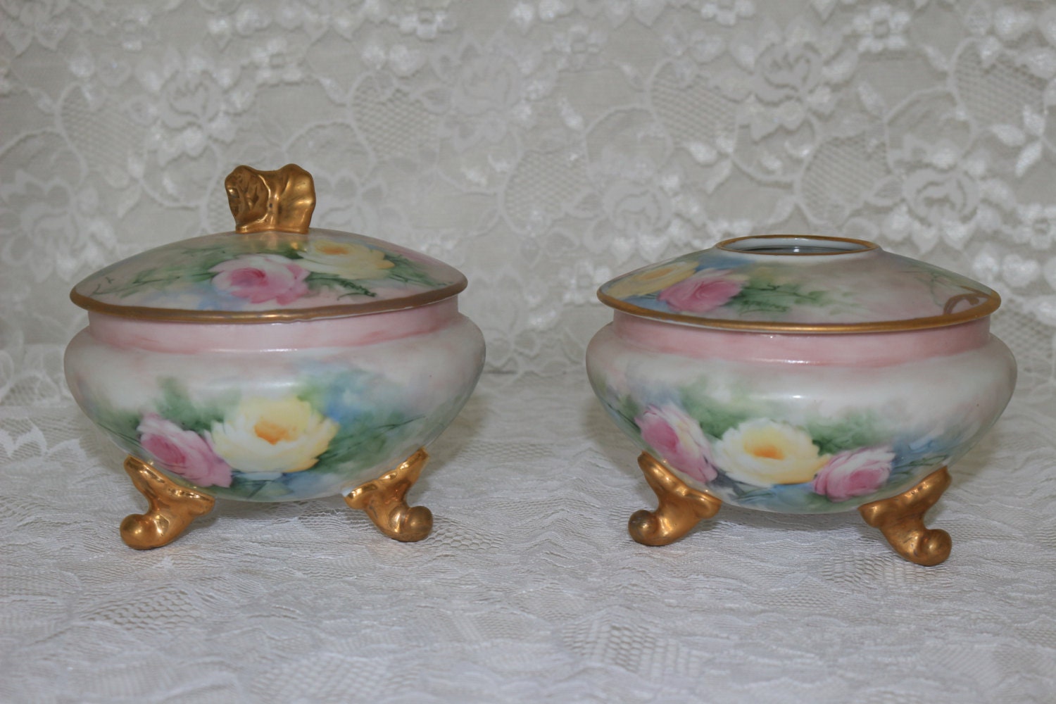 Download Vintage Porcelain Vanity Set Powder Jar Hair Receiver