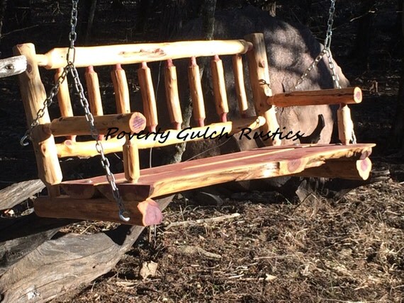 Cedar Slab and Log Back Porch Swing Wood Porch by PovertyGulch