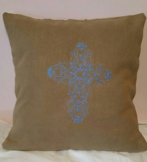 religious cross pillow cover embroidered design handmade