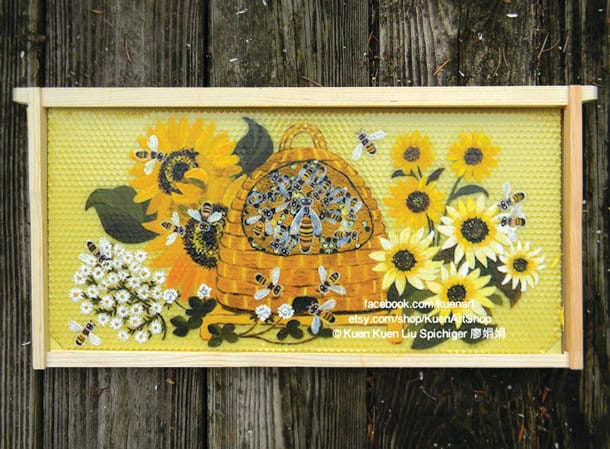 Original Honey Bee Painting Honey Bee Hive Skep with