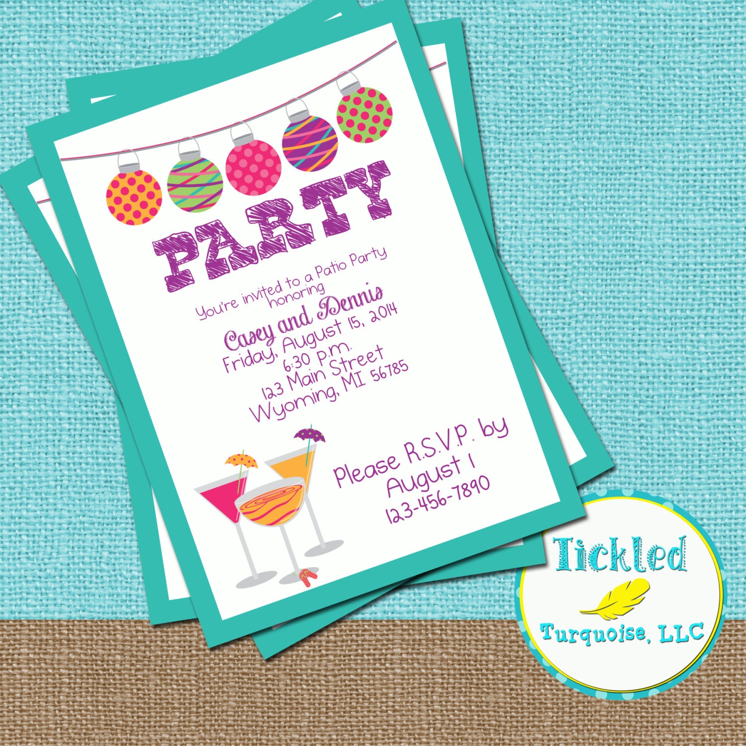 5 x 7 Summer Party Invitations Print on your own .pdf or
