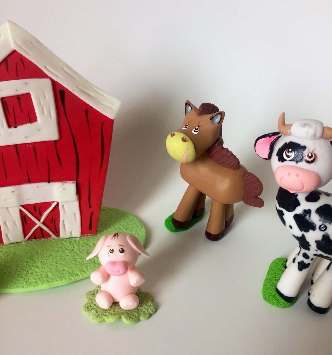 Cake topper Farm Set. 7 pieces. by ZoeArtsnCrafts on Etsy