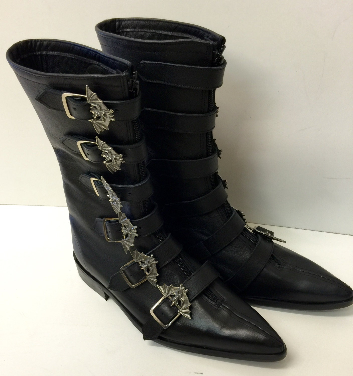 6 Bat Winklepicker Boots in Black Leather
