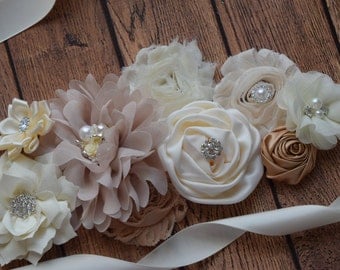 Sash, natural color Sash, flower Belt, maternity sash, neutral sash, beige tan ivory sash