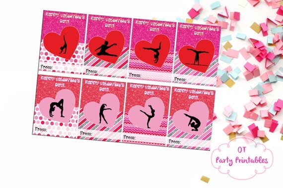 INSTANT DOWNLOAD Gymnastics Valentine's Day Cards