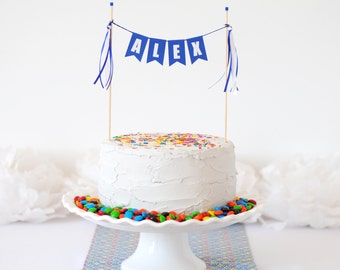 Blue Personalized Cake Bunting - Custom Name Cake Topper - Personalized Cake Topper Birthday - Custom Birthday Cake Topper for Kids