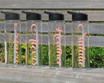 Bridesmaid water bottles, bachelorette party cups, bridal party sport bottles, personalized sports bottle, wedding party favor, personalized