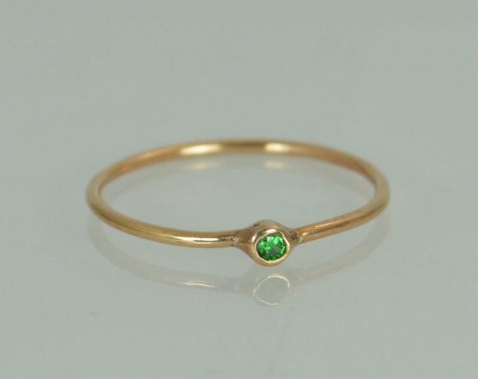 Tiny CZ Emerald Ring, Soild 14k Rose Gold Emerald Stacking Ring, Green Emerald Ring, Emerald Mothers Ring, May Birthstone, Emerald Ring