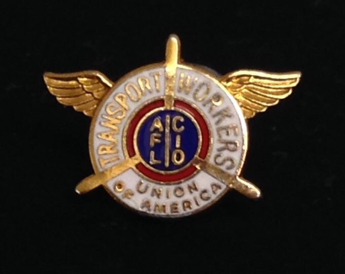 Storewide 25% Off SALE Vintage Gold Tone Transportation Workers Union Of America Members Pin Featuring Enamel Painted Design With Textured D