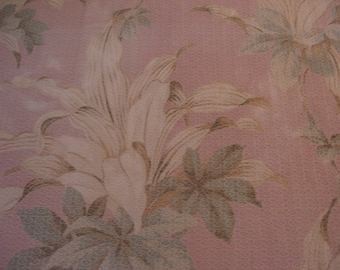 Vintage Barkcloth Drapery Panel Remnant Dusty Pink Background Cream floral 1940's