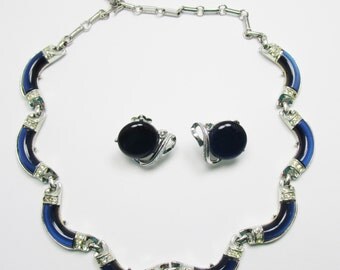 Vintage - Rhinestone Necklace and Earrings - Collectible - Jewelry - Silver - Rhinestones - Set - Necklace - Earrings - Flawless - Coro