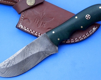 HTK -248 Damascus Knife/ Skinner / Hunting / Camping / Hand Made / Custom / Micarta Handle