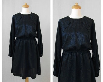 80s vintage dress. Dark blue dress. Party dress. Size M - L.