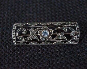 Vintage Sterling Silver and Marcasite Brooch - Vintage Marcasite Brooch - Vintage Sterling Silver Bar Brooch - Antique Brooch - Vintage Pin