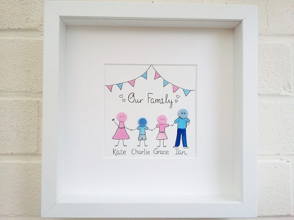 Button Family Button family Button art Button pictures framed