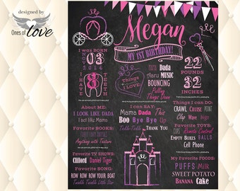 Princess Birthday Chalkboard poster, Purple Pink, Sophia 1st Birthday Princess party, chalkboard sign | Photo Prop