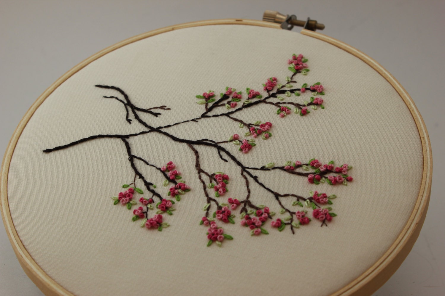 Japanese Sakura Cherry Blossoms Embroidery Hoop Art. Modern