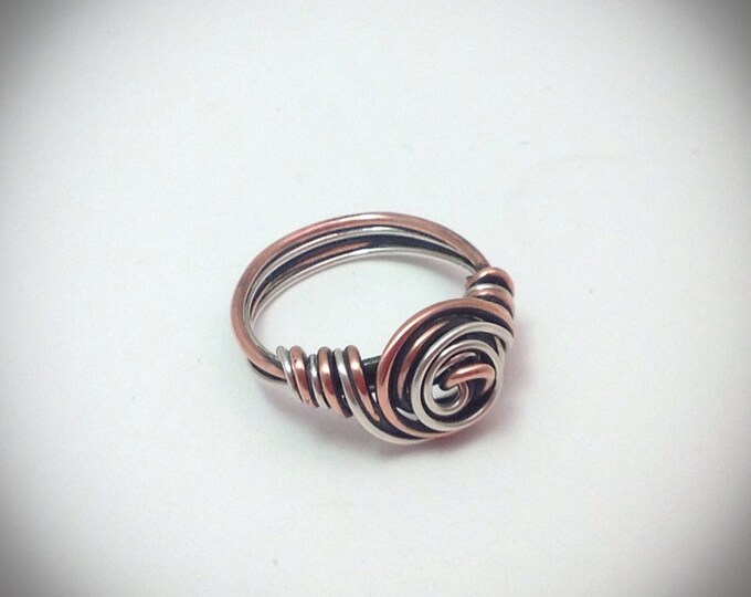 Two toned wire wrapped rosette ring back - Sterling & copper