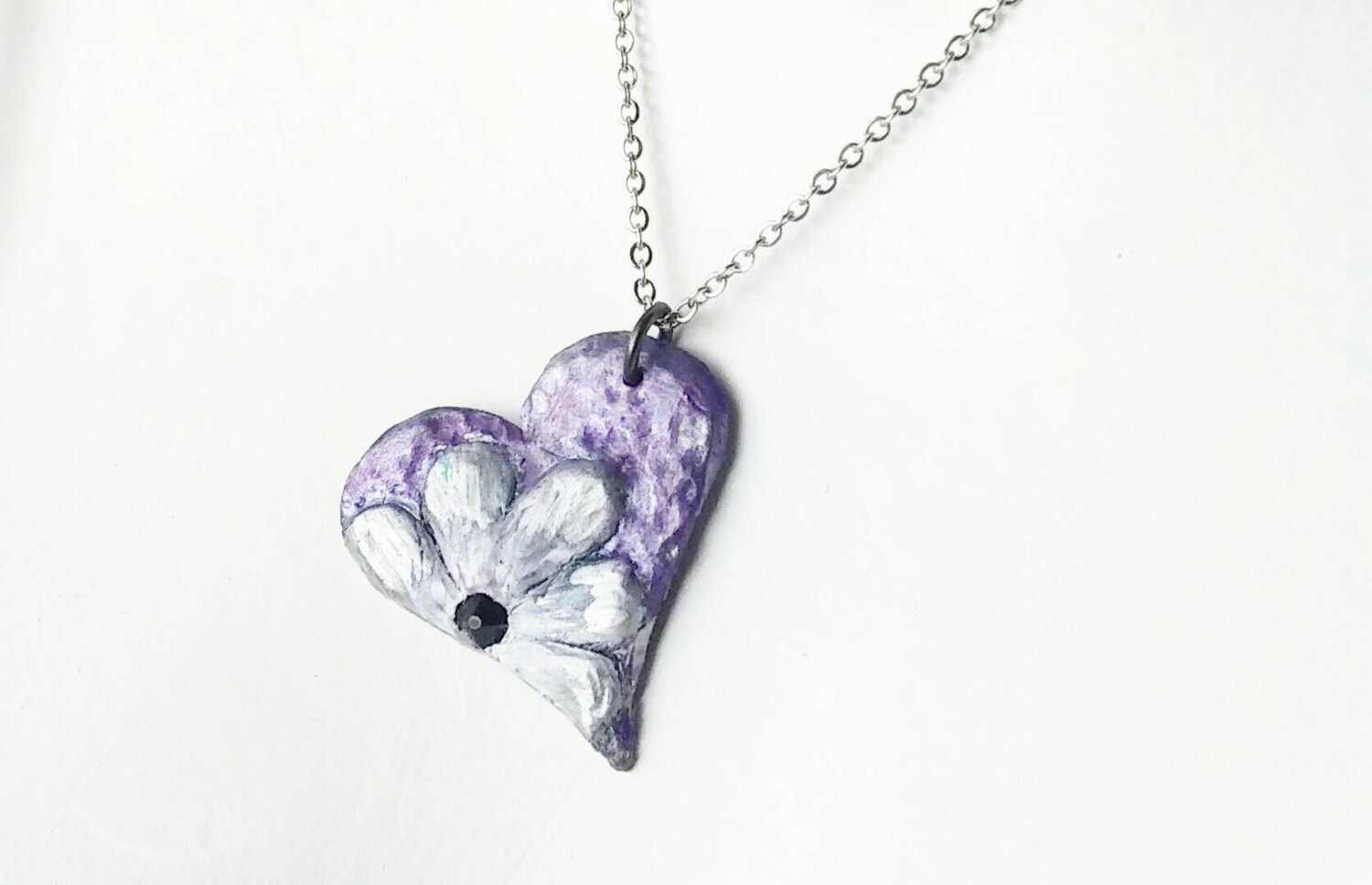 Flower heart necklace Polymer clay heart by HappyElephantArt