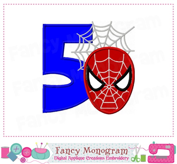 Spiderman Number 5 appliqueBirthday number 5 appliqueMy 5th