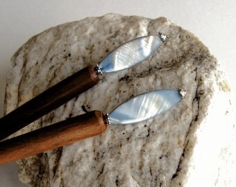 Mother of Pearl & Wood Hair Stick, Hairstick, Hair Accessories, Hair Chopsticks, Indigo Denim Blue, Bohemian Hair, Boho Chic, Hair Jewelry