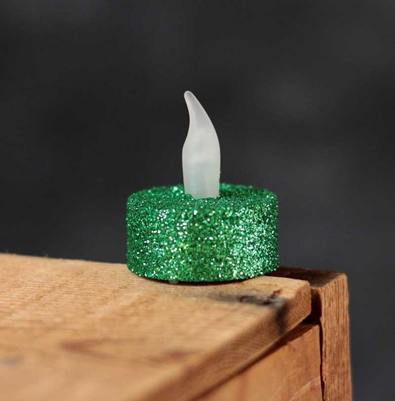 Items similar to LED tea lights, Green glitter, battery candles, Set of