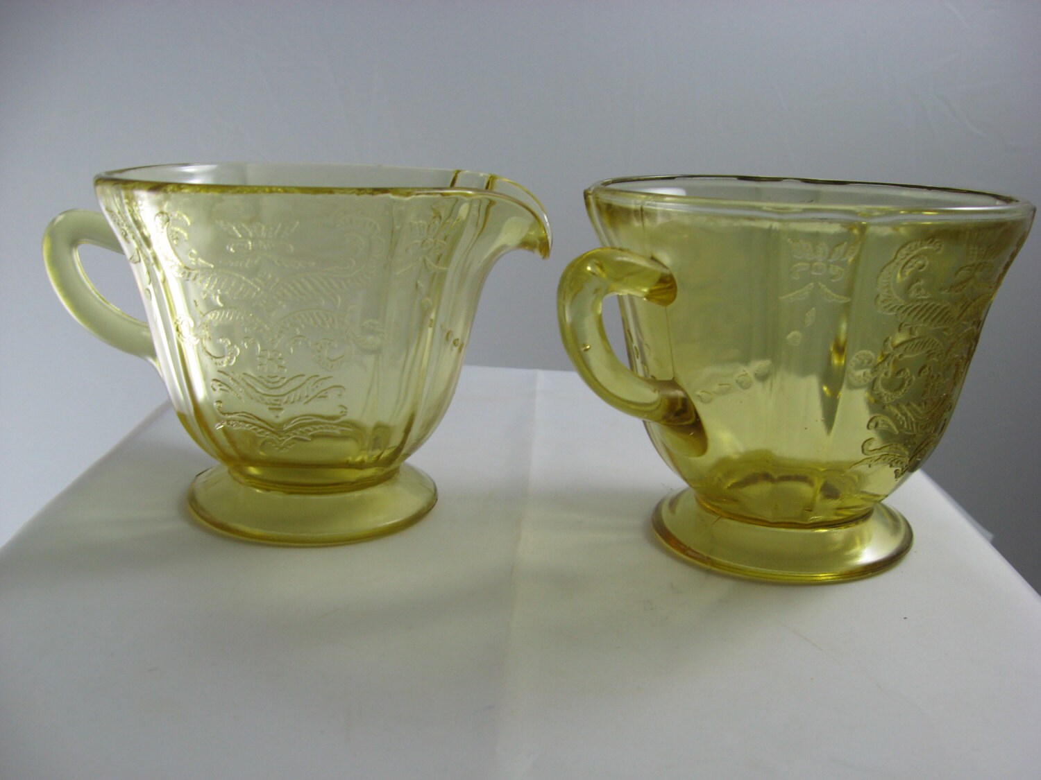 Depression Glass Yellow/ Amber Footed Creamer & Sugar Bowl Set