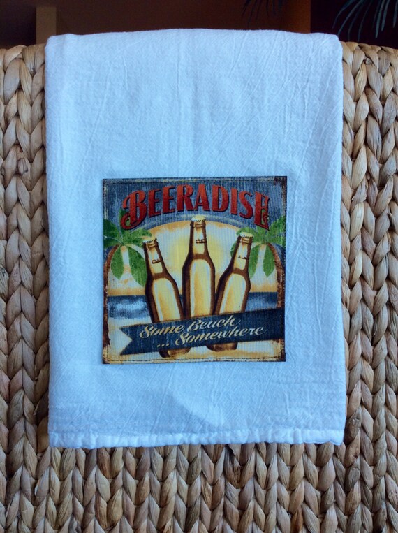 Items similar to Beer themed floursack kitchen towel Beeradise on Etsy