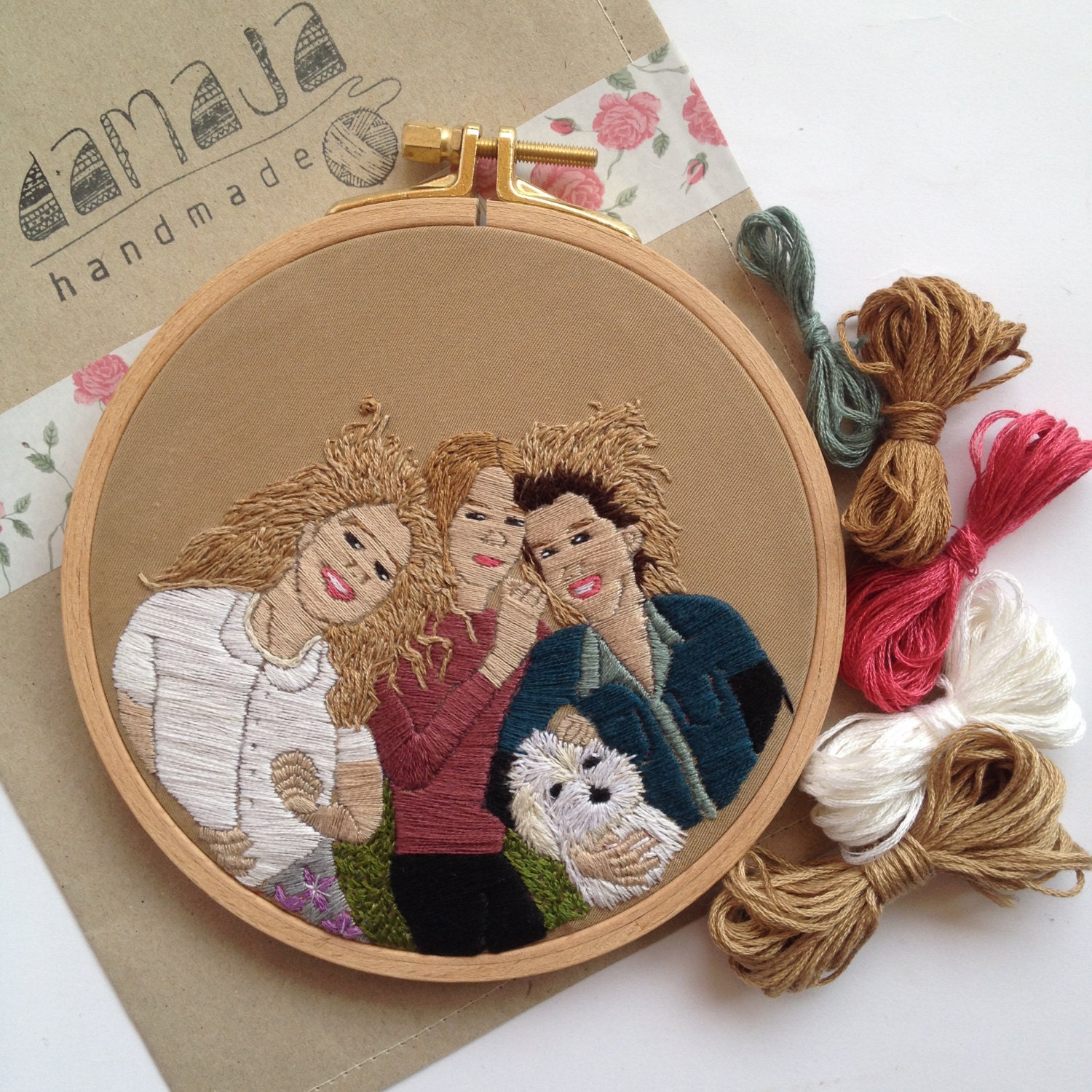 Hand Embroidered Family Portrait by Damaja Handmade