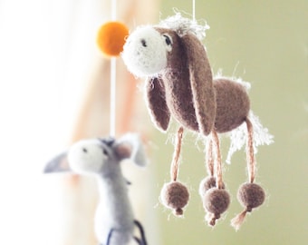 Needle Felted Baby Mobile, Donkey Baby mobile, Western Baby Crib Mobile, Nursery Decor, Baby Shower Gift