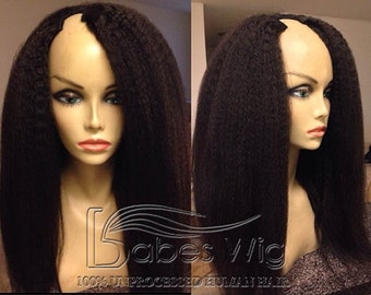 Italian Yaki Straight U Part Wigs Unprocessed Brazilian Human Hair Kinky Straight Coarse Yaki U Part Wig Human Hair For African Americans