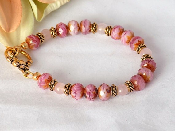 Rose Quartz Bracelet Bead Bracelet Women Glass Bead Bracelet Women's Jewelry Gemstone Bracelet Mother's Day Gift