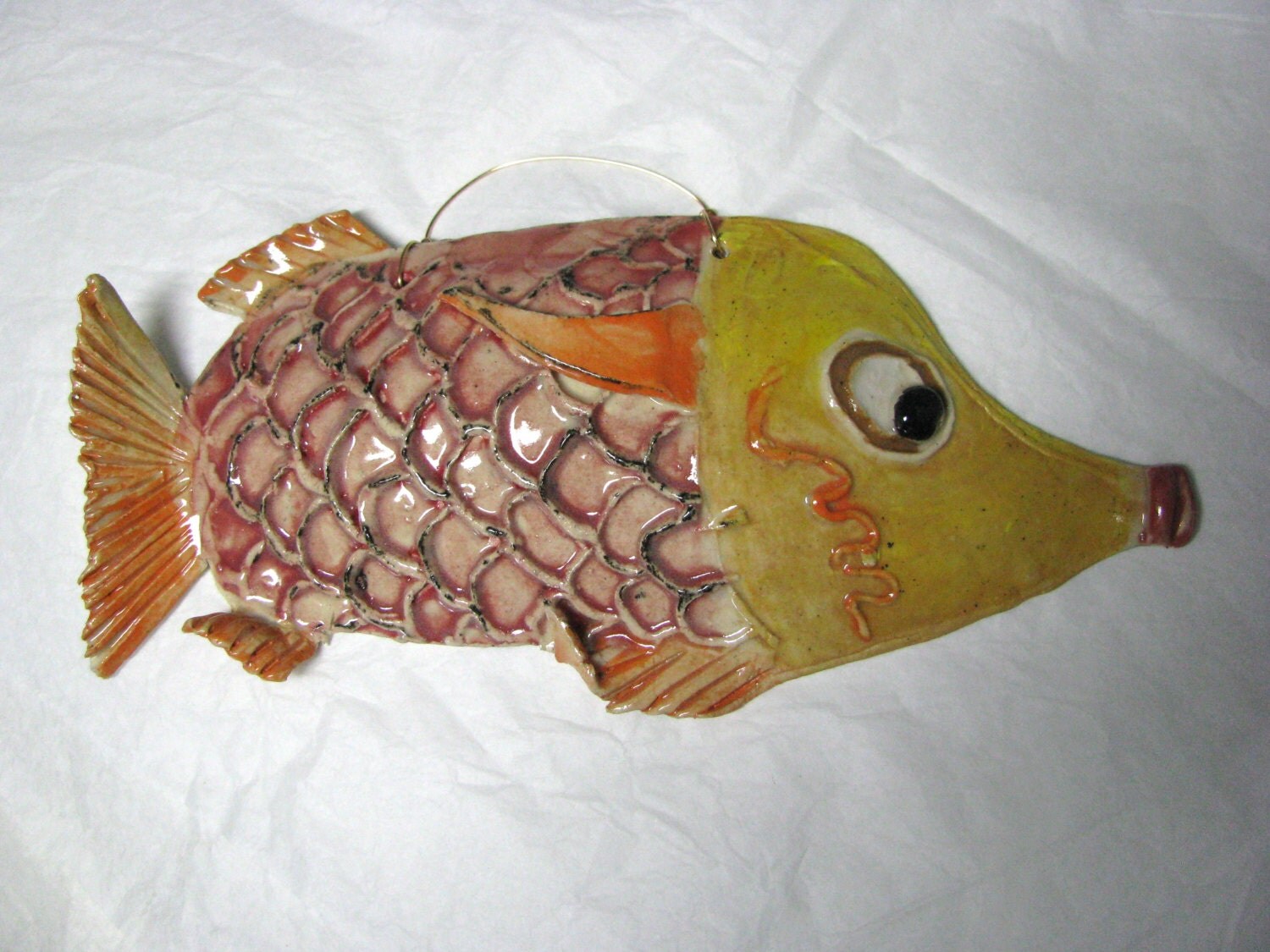 ceramic fishtropical fish art colorful wall decor clay