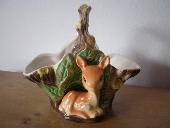 Vintage Hornsea Pottery Fauna Royal Deer/Fawn Posy Basket Posy