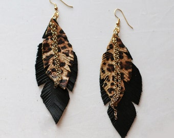 Items similar to LEATHER EARRINGS Layered Handcut Earrings (Leopard ...