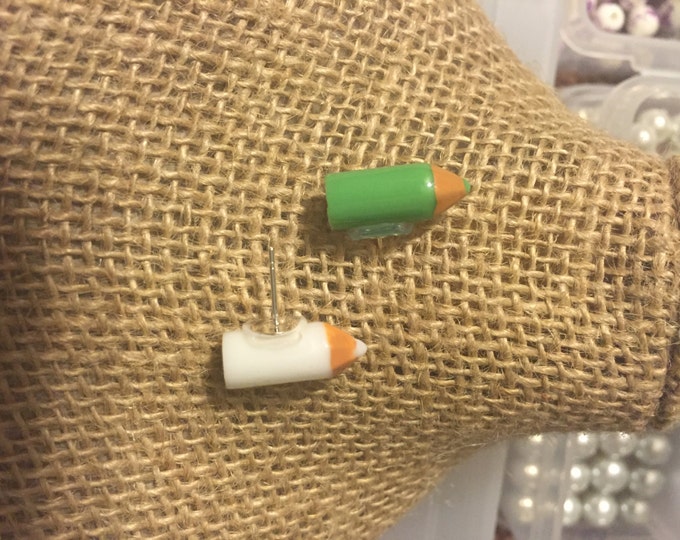 Mini Colored Pencil Earrings (White and Green)