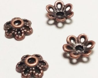 100pcs Antique Copper Bead Caps Bulk - Flower Bead Caps - End Caps - 6x2.5mm - Copper End Caps - Jewelry Supplies - B30661H