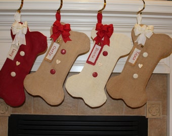 Dog Stockings - Personalized Dog Stocking - Embroidered Dog Christmas Stocking - Bone Shaped Stocking for Dogs