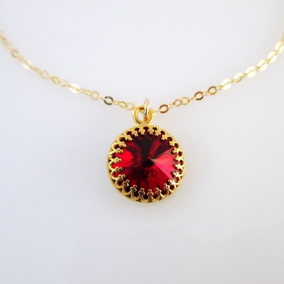 Red Pendant Gold Necklace Red Pendant Necklace Red Necklace