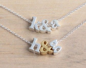 Alphabet Necklace, Personalized Initials Necklace, Sterling Silver Tiny Letters Necklace, Letters Ampersand Necklace, Anniversary Necklace