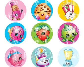 1 inch circles of Shopkins Bottle Cap images, Instant Download